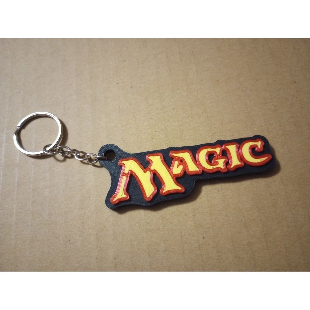 Magic The Gathering MTG Logo 3D Printed Keychain Black Red Yellow Gaming